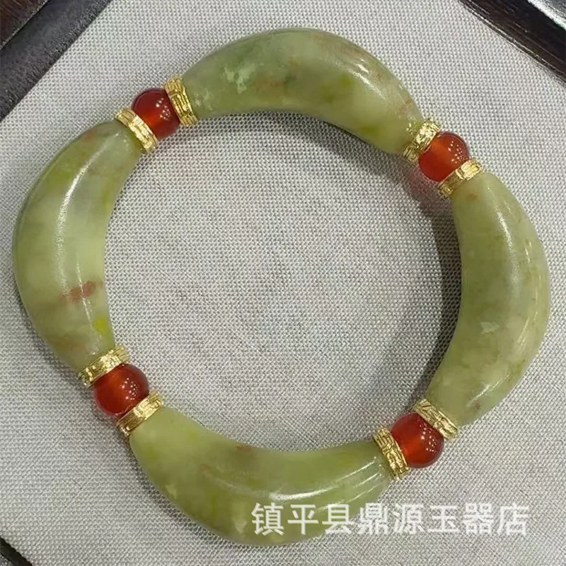 New jadeite bracelet with beads, flame stone, Xiuyu crystal, and obsidian curved tube accessories view 3