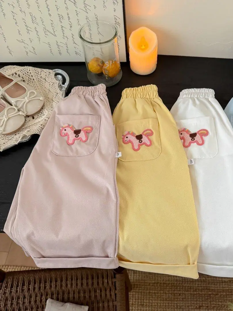 

Comfortable Straight Leg Pants for Girls Spring 2026 New Style Casual Embroidered Outerwear Long Trousers Trendy Cotton Pants