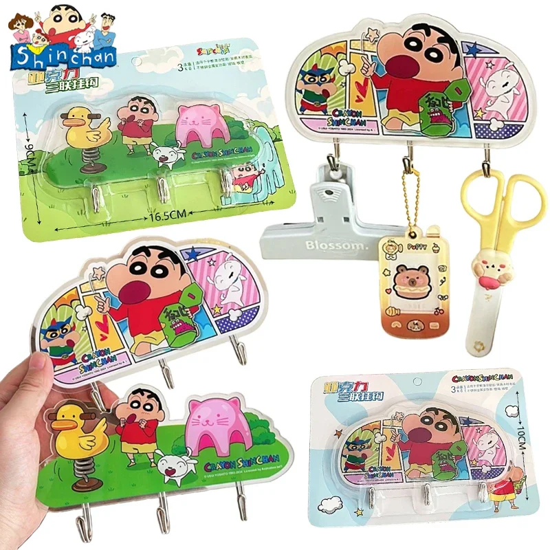 Акриловые крючки для ключей Crayon Shin-chan, мультяшный крючок для хранения прихожей, кавайные крючки для пасты Shinchan, аксессуары, настенные крючки для ванной комнаты