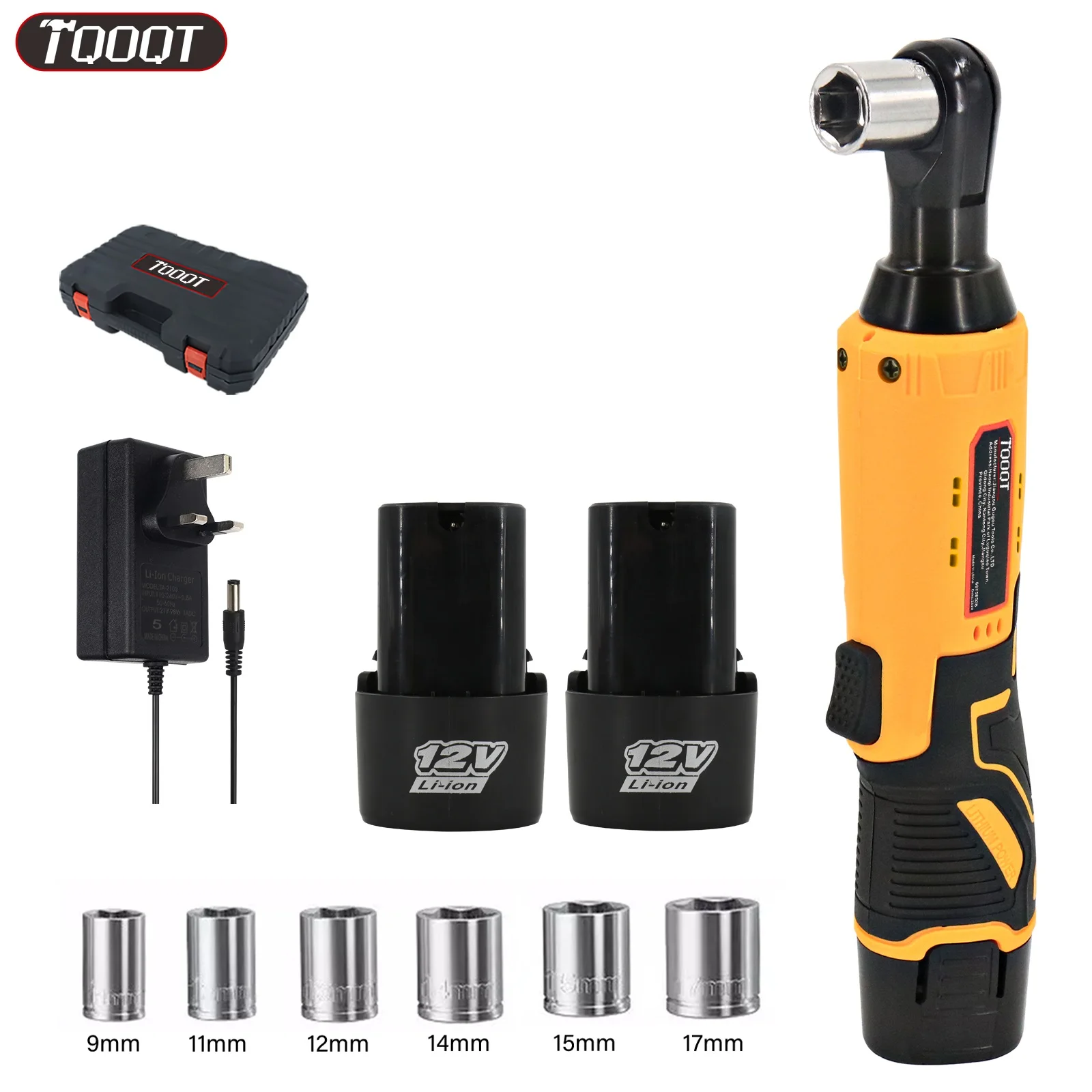 12V 100Nm Electric Angle Wrench 3/8'' 90° Cordless Ratchet Right LED with 2 Battery & Charger image 3