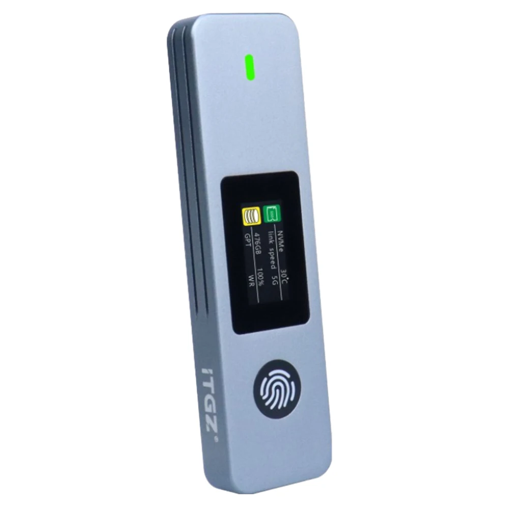 Obudowa na dysk SSD 10 Gbps, etui na dysk twardy SSD M-Key B + M Key, przenośna obudowa na SSD z wizualnym szyfrowaniem na odcisk palca dla dysków SSD 2230 2242 2280