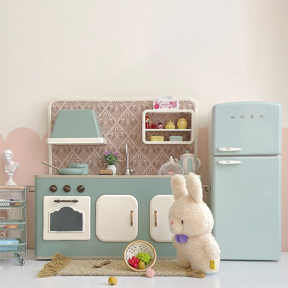 Aizulhomey Dollhouse Miniature Furniture 1/6 Metal Mini Kitchen Set Dollhouse Accessories For Blythe BJD Toys Gifts