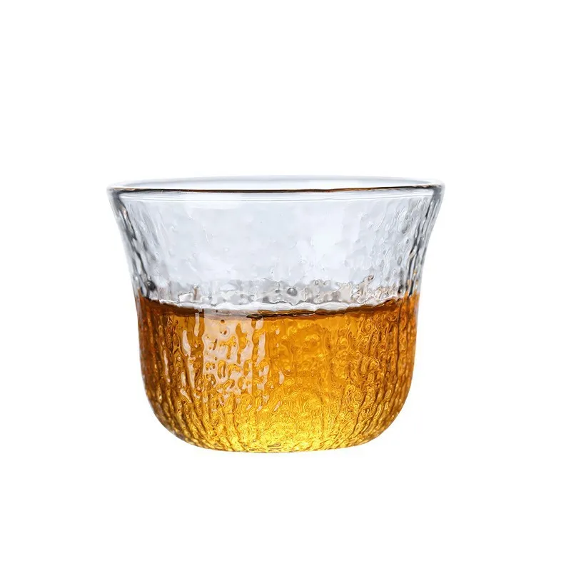 Glass Small Tea Cup with Heat-resistant Hammer Pattern Japanese Transparent Thickened Kung Fu Tea Set Tea Bowl