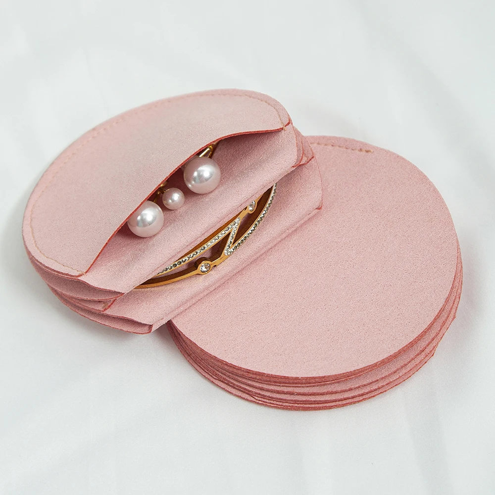 5pcs 7x7cm entzückende dunkelrosa runde Mikro faser tasche Zubehör beutel für Hochzeits bevorzugung ringe Ohrring Halskette Armband Aufbewahrung – Detail 7