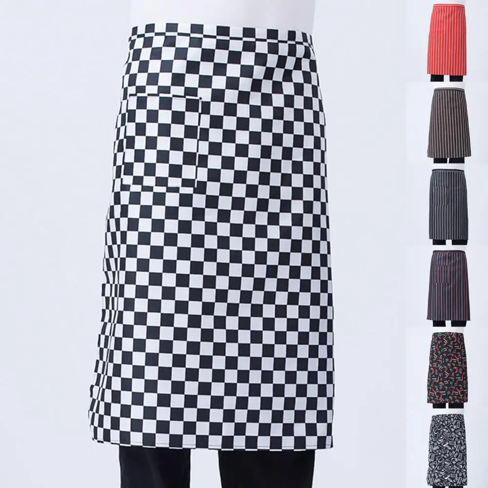 Striped Plaid Waist Apron Half-Length Short Apron Adjusted With Pockets Catering Chef Pen Loop For Server Waiter Waitress Bar