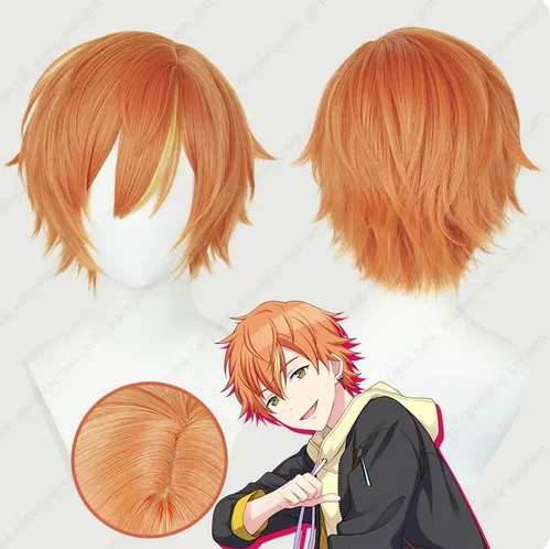 Anime Akito Shinonome Peruca Cosplay, Perucas Curtas Laranja, Resistente ao Calor, Cabelo Sintético, 30cm