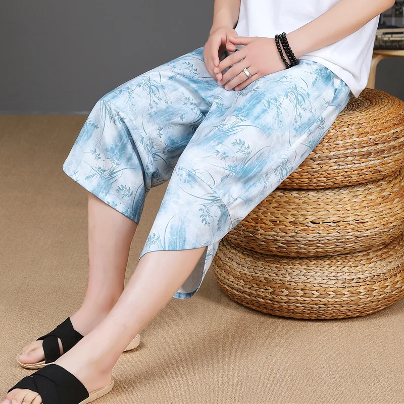 

New Summer Faion Brand Men's Ice Silk Loose Thin Seven-Foot Pants Casual Loose Waist Straight Tube Cool Feeling Daily Wear