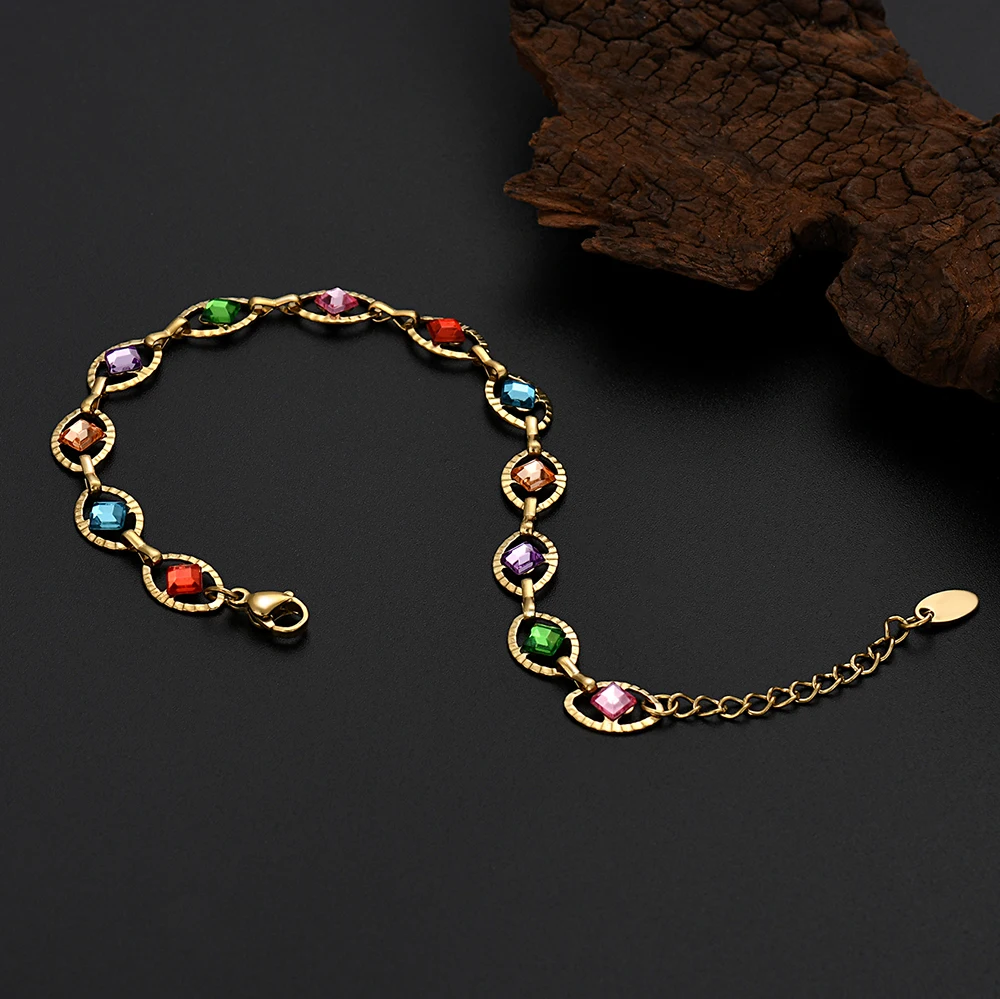 Fashion kpop 18K Gold Sterling Silver y2k style Colors crystal Bracelets for Women Wedding Party Gifts 18+5cm designer jewelry