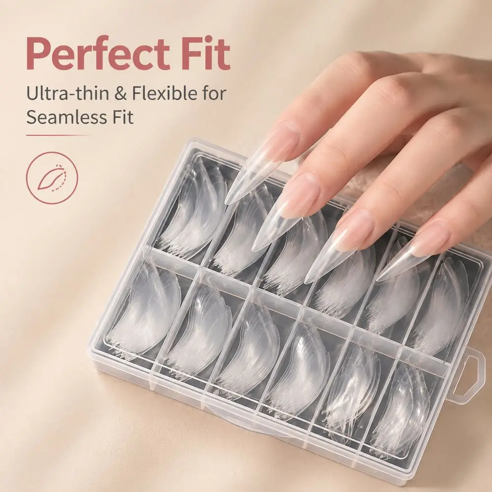 120Pcs Curved Stiletto Eagle Claw Nail Tips Boxed Clear False Nail Extend Tips For Personalized Long Nail Art Creation