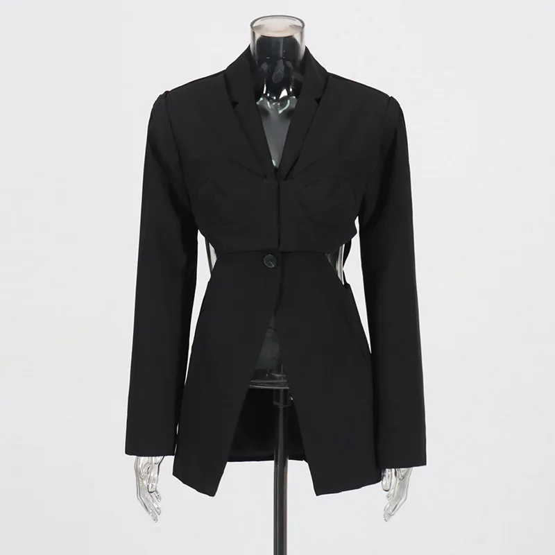 EAEOVNI-traje de moda para mujer, Color sólido, cuello con muescas, diseño de retales, chaqueta ajustada con botones, abrigo, novedad de 2026