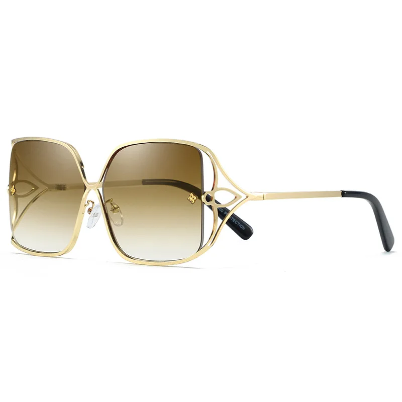 Modische Designer-Sonnenbrillen für Damen, Premium Retro-Sonnenbrillen, randloser Rahmen, Metallbrille