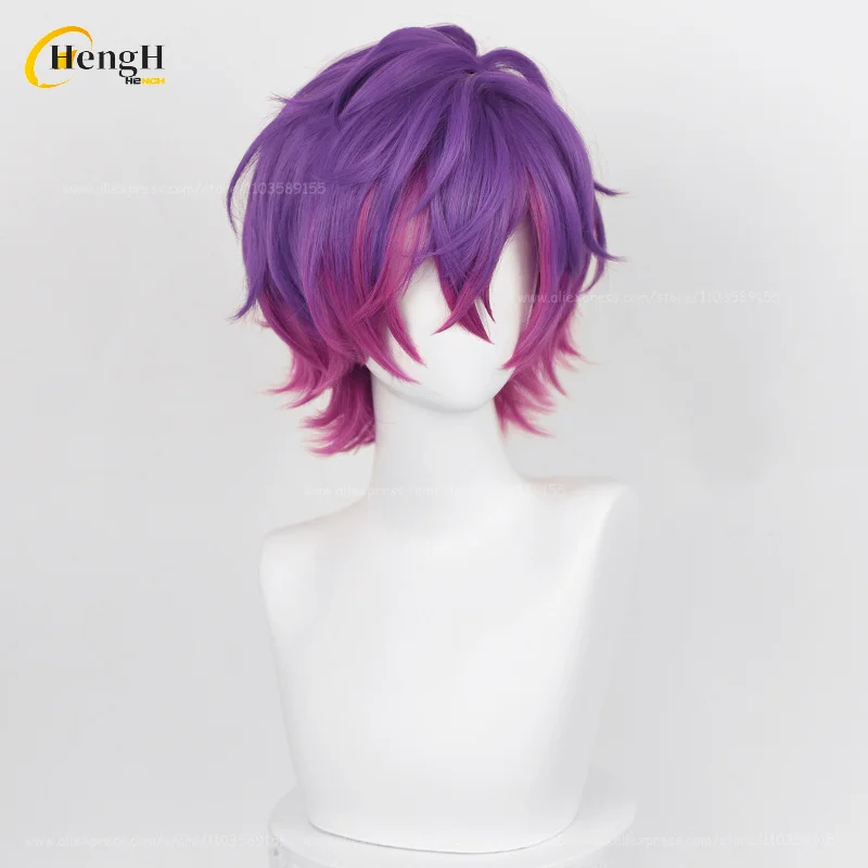 In Stock Anime Synthetic Hair Uki Violeta Short 30cm Mixed Color Gradient Cosplay Wig Heat Resistant Hair Halloween Party Wigs