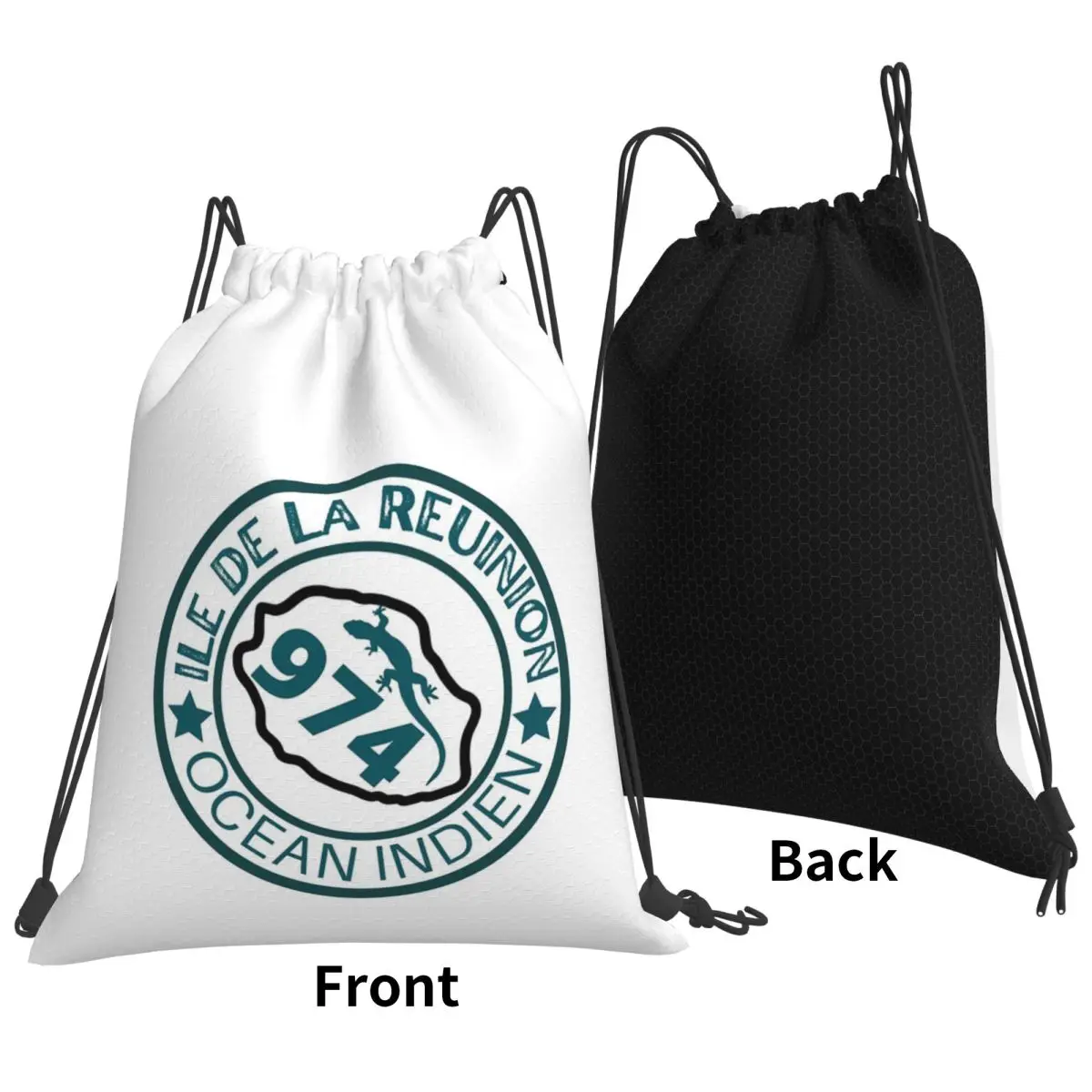 974 Reunion Island Flag Backpacks Fashion Drawstring Bags Sports Bag Book Bags for Travel School