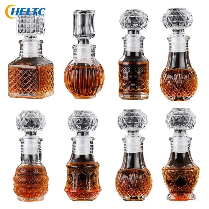 1PCS 50ml Whisky Glass Liquor Bottles With Screw Cap For Alcohol Carved Perfume Honey Jar Mini Container Wedding Handmade Gift