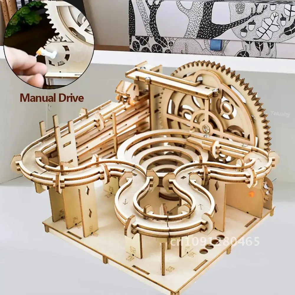 3D Wooden Puzzle DIY Mechanical Manual Model  Building Kits Assemble Toys Marble Run Set with 4 Ball for Adult Kids Gifts