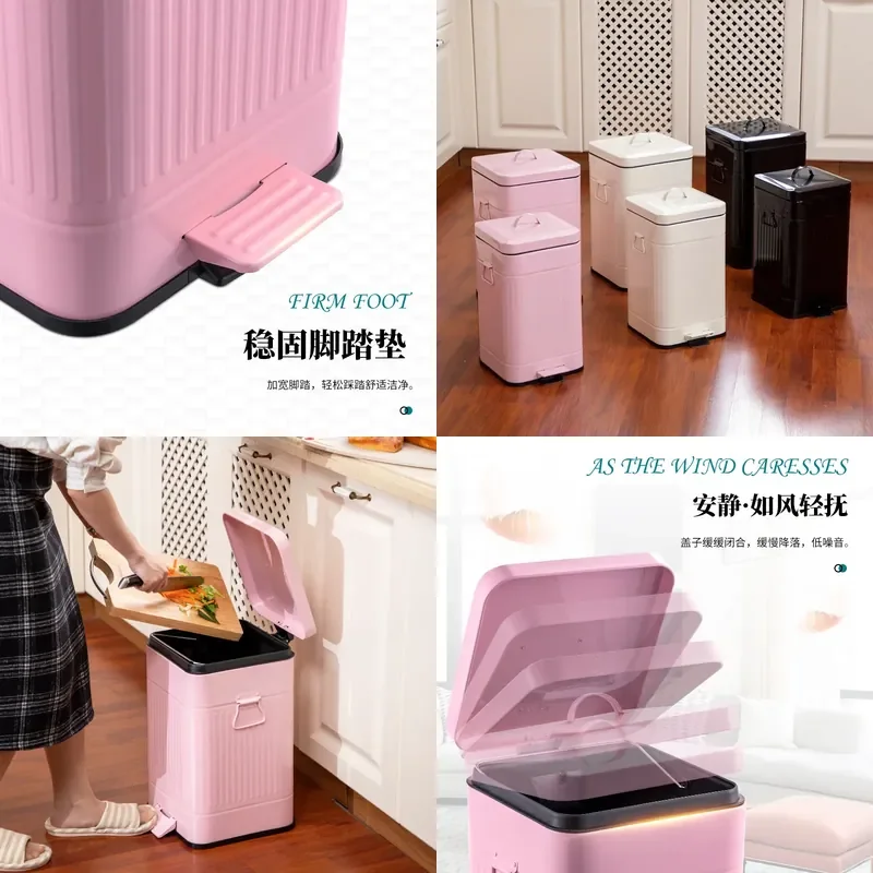 Stainless Steel Pedal Bin with Lid European Roman Style Silent Step Can for Bathroom Kitchen Living Room Bedroom Home Use