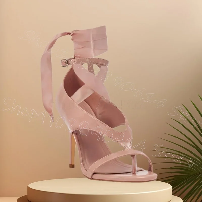 

Pink Flip Flop Sewing Design Twine Sandals Buckle Strap Women Shoes Thin High Heels Party Feast Dating 2025 Zapatos Para Mujere