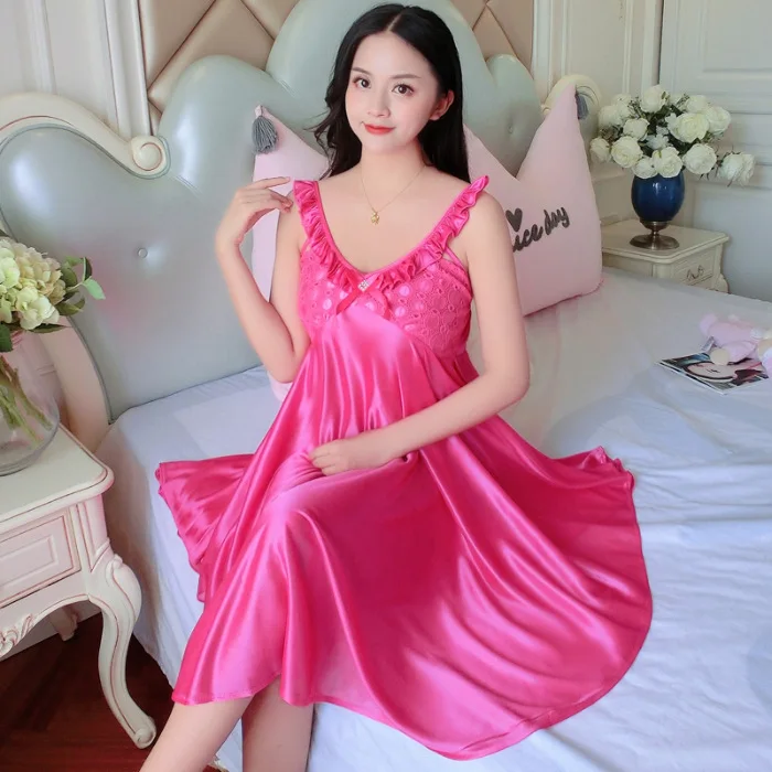 Home Women Nightwear Sexy Mini Nightgown Tempatation Girl Spagetti Strap Loungewear Summer Style Silk Lace Sleepwear Night Dress