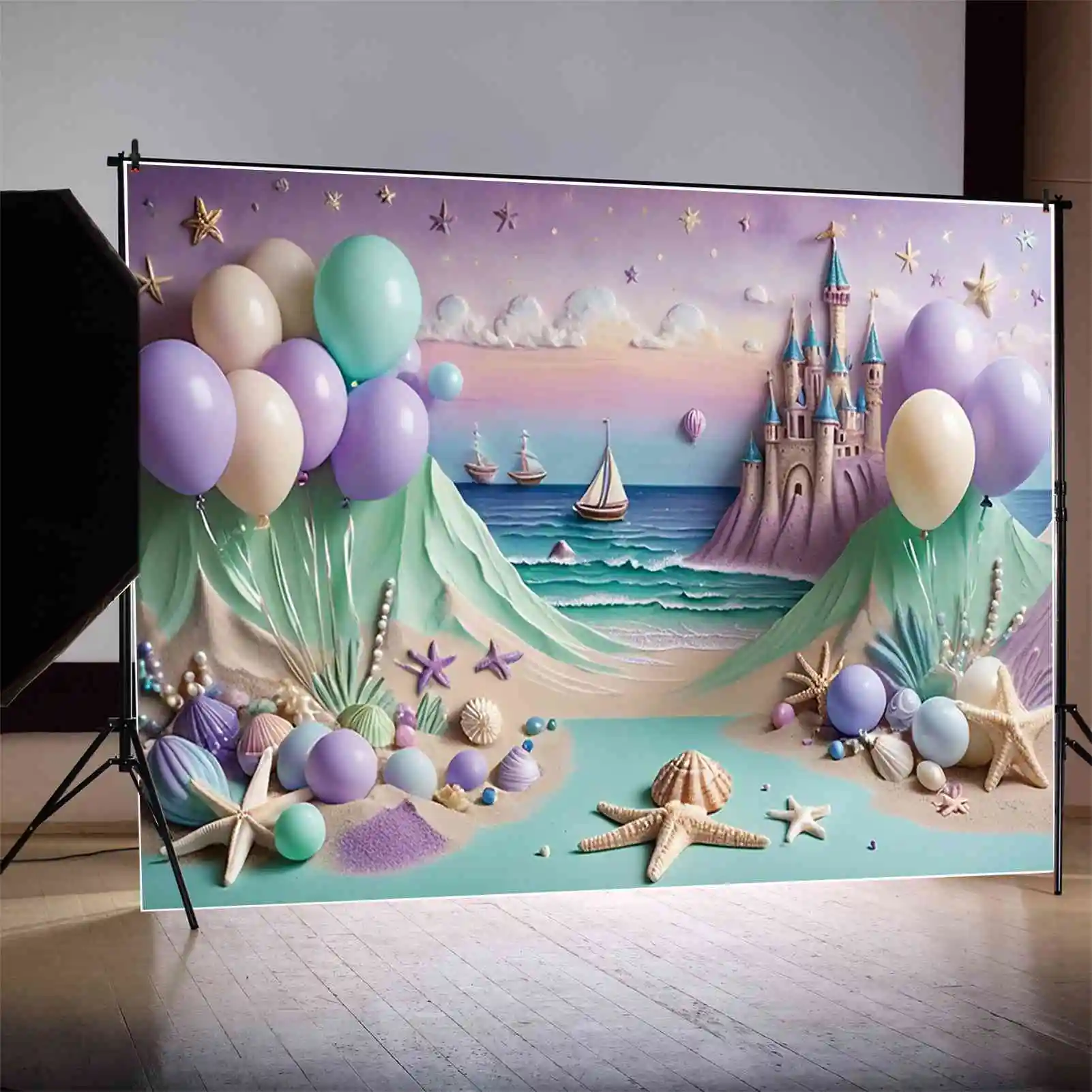 MOON.QG Summer Princess One Birthday Background Girls Beach Boat Ship fondali decorazione personalizzata per feste forniture per fotochiamate