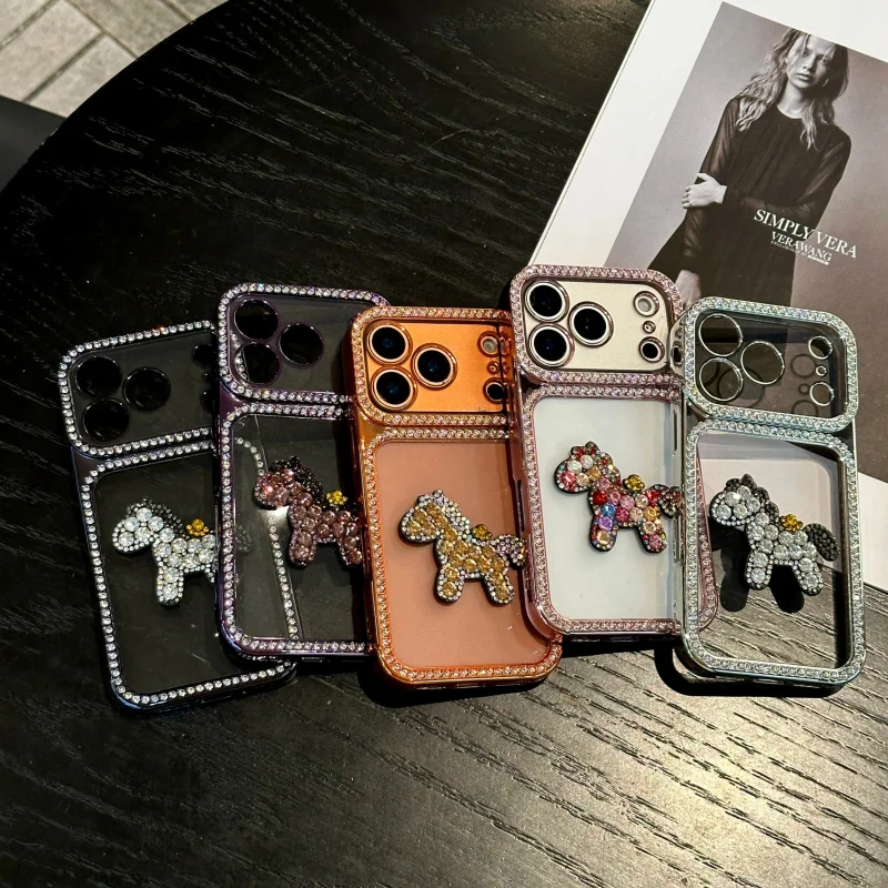 

Two-in-one large window crystal horse electroplated rhinestone case is suitable foriphone13High-end phone case17Series of trendy