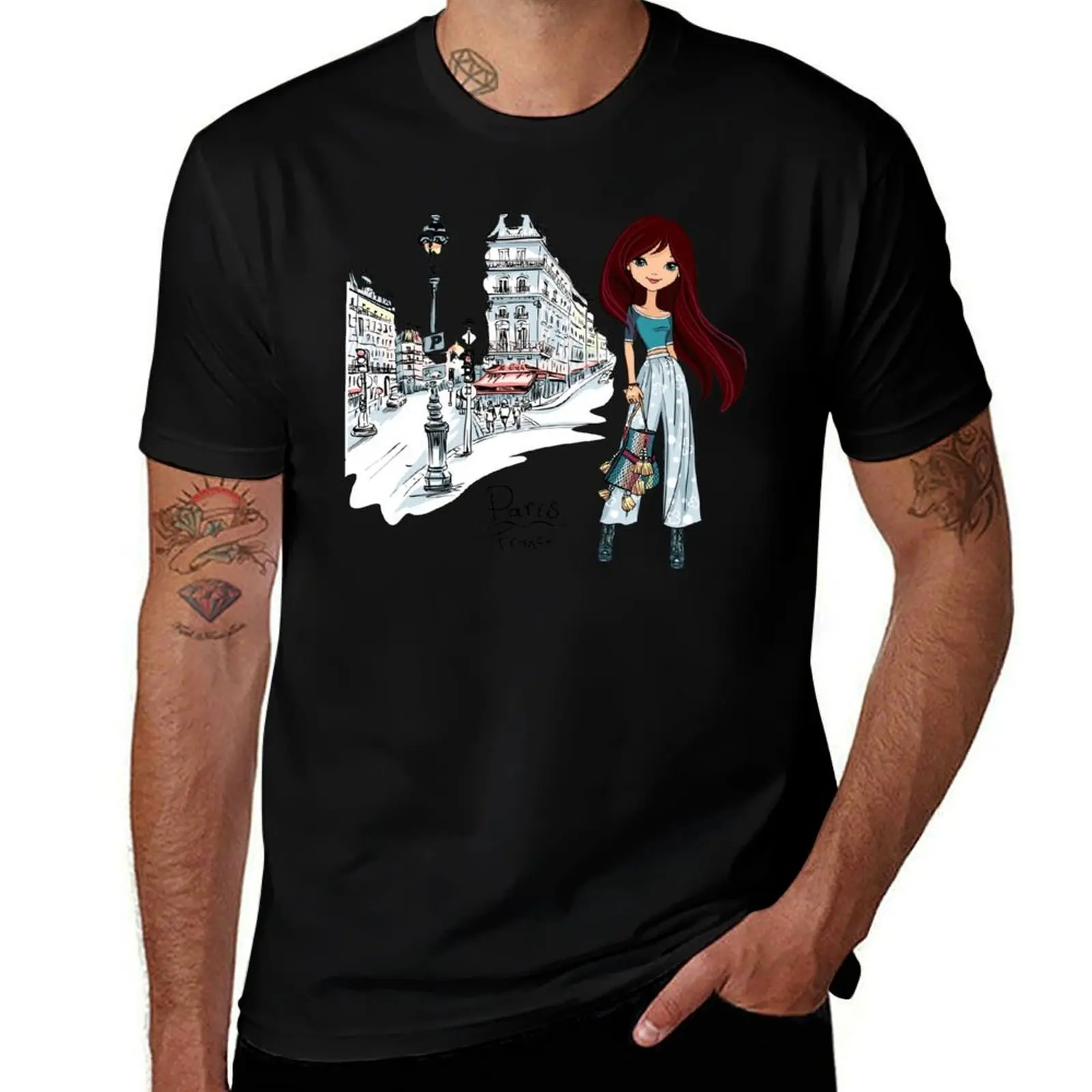 

Vector fashion girl in Paris T-Shirt vintage t shirts shirts graphic aesthetic clothes tshirts for men