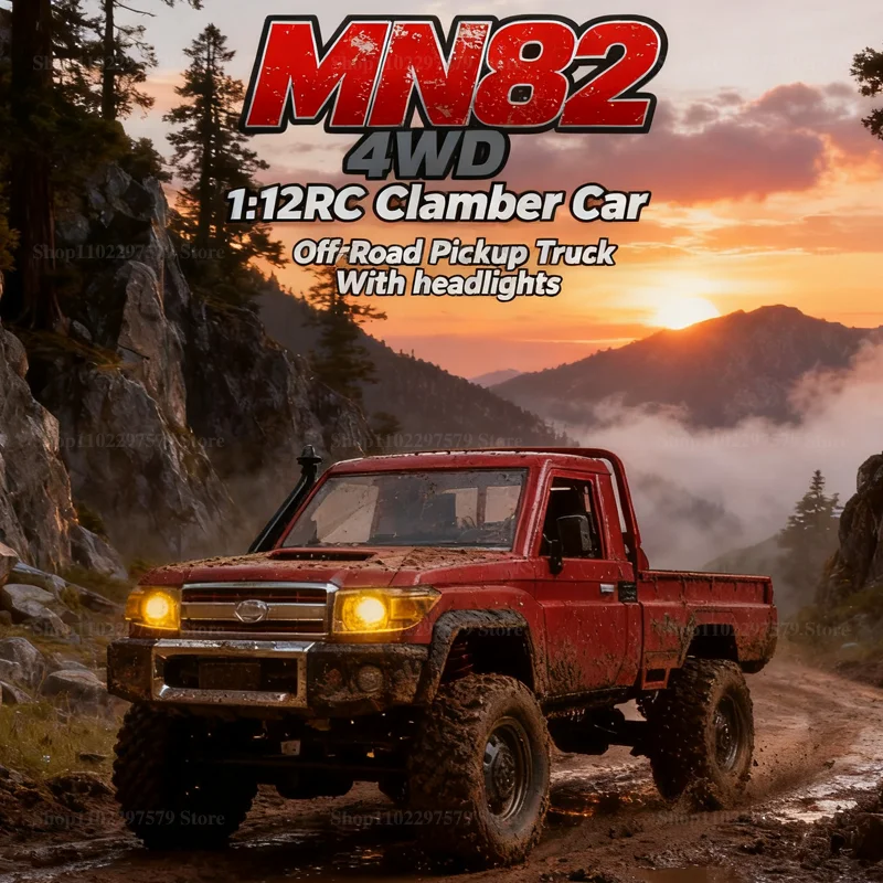 MN82 4WDオフロードRCピックアップトラック クライミングカー LEDライト付き 1/12スケール フルサイズシミュレーションRC車両 子供向けギフト 屋外遊び