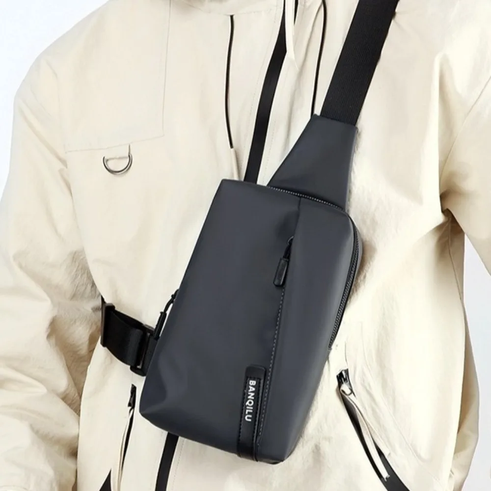

Anti Splash Men's Chest Bag Solid Color Large Capacity Oxford Sling Shoulder Bag Adjustable Strap Multifunctional