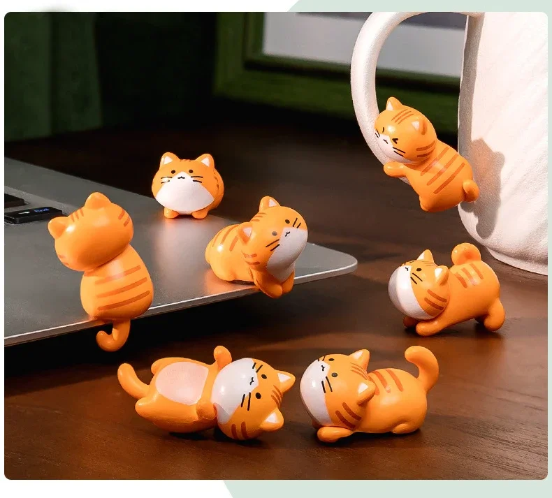 8-teiliges Set Lustige Niedliche Orange Katzen-Tierfiguren PVC-Handwerk Miniatur-Figuren für Bonsai Mikrolandschaft Feengarten Deko – Detail 2