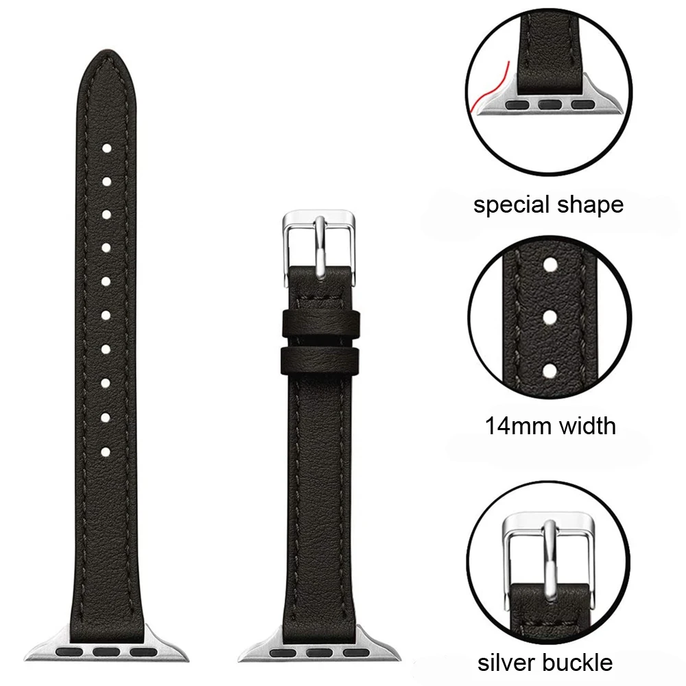 For apple watch ultra 2 49mm 6 se 40mm 44mm 8 41mm 45mm band Slim Leather strap for iwatch 9 8 7 5 38mm bands women Thin correa image 2