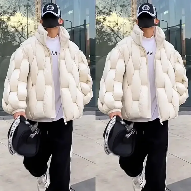 Casaco de manga comprida masculino, Streetwear quente, Parkas com zíper grosso, Casacos à prova de vento, Casaco de pão para casal, Inverno