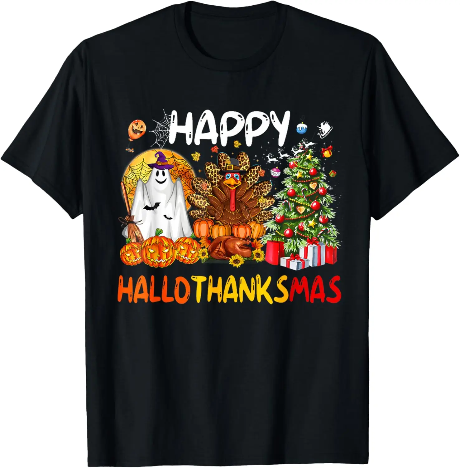 

Хэллоуин, День Благодарения, Рождество, Happy HallowThanksMas футболка