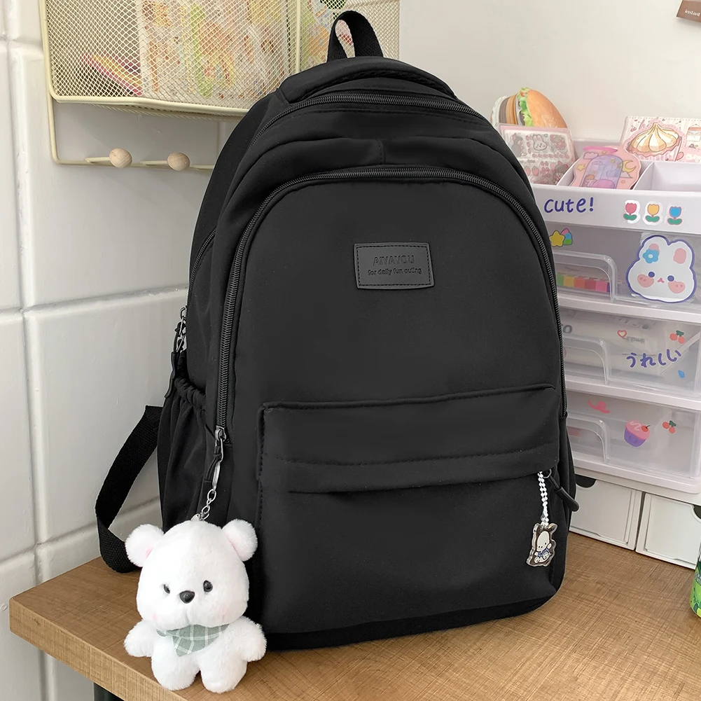 Fashion Laptop Backpack Large Capacity College Student Rucksack W/ Cute Pendant Simple Adjustable Strap Schoolbag For Teens Girl