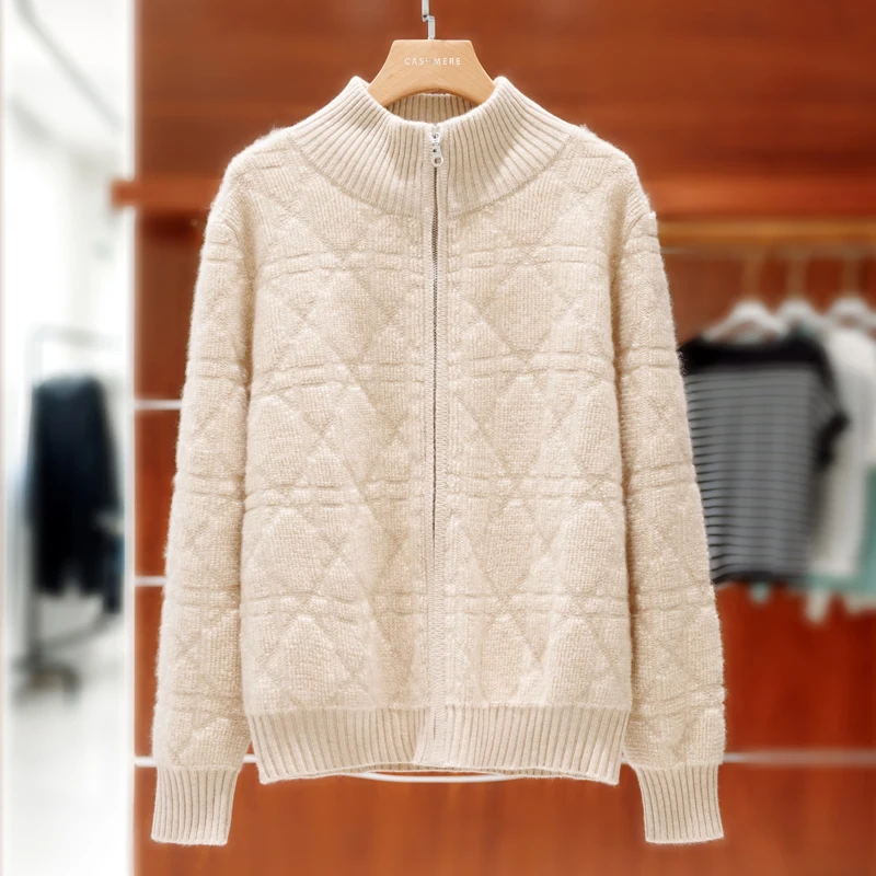 Women's Thickened Cashmere Jacket Luxurious Solid Color High-Quality And Warm Zippered Business Goat Cashmere Knitted Top