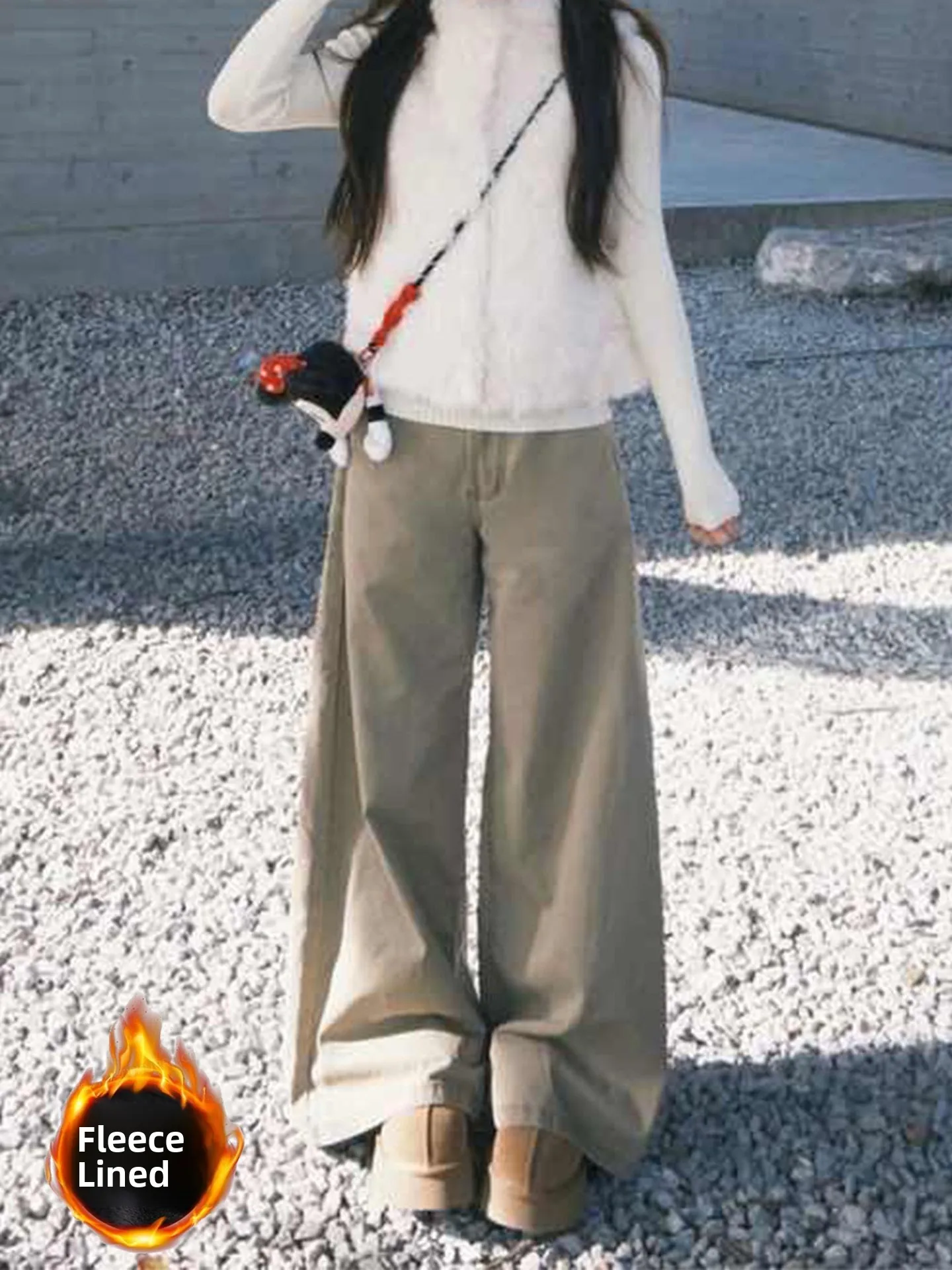 

Американские джинсовые брюки с высокой талией и широкими штанинами на подкладке, женские осенне-зимние утягивающие длинные брюки прямого кроя