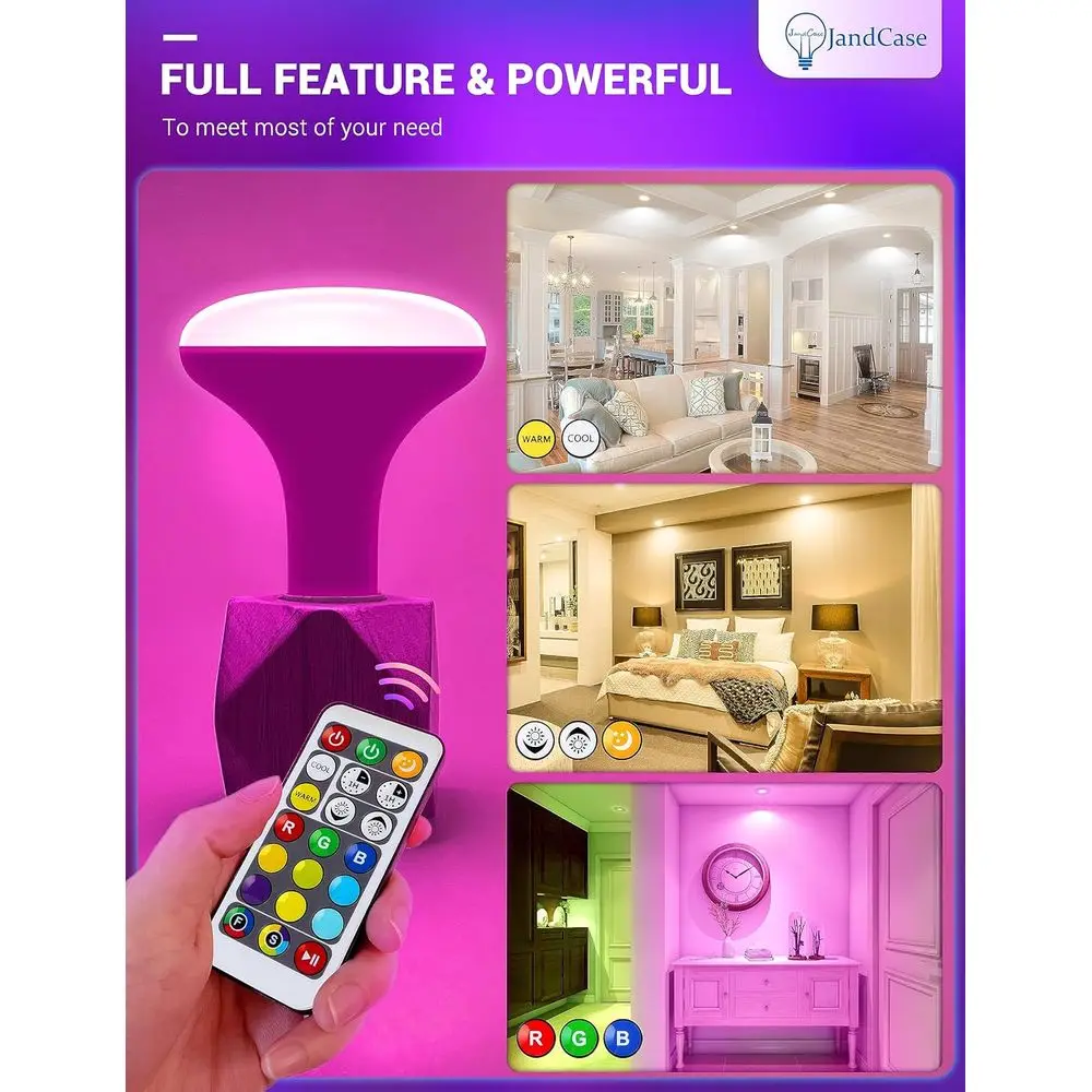 6-Pack 12W RGB+Warm+Cool White LED Recessed Lights, 1050lm, Dimmable, Remote Control Included, E26 Base for Ceiling