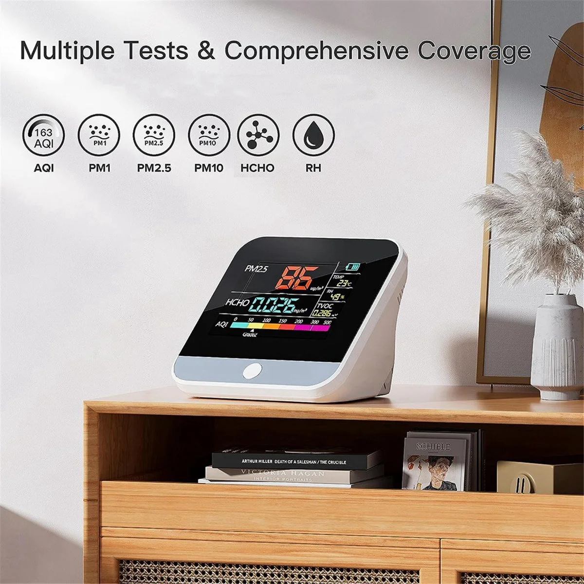 Hot koop Acht in Een Indoor Luchtkwaliteit Monitor PM2.5/PM1/PM10 Monitor Temperatuur Formaldehyde TVOC Luchtkwaliteit tester