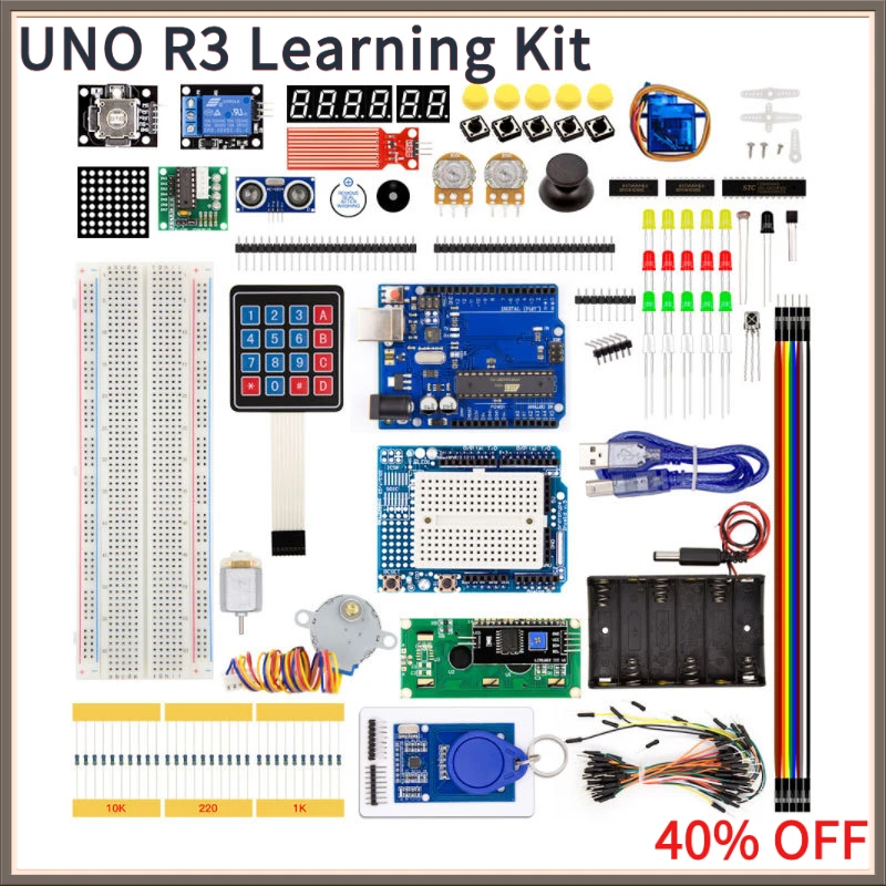 UNO R3 Starter Kit with Ultrasonic & Stepper Motor for Arduino Projects - Easy to Learn (Official Version)