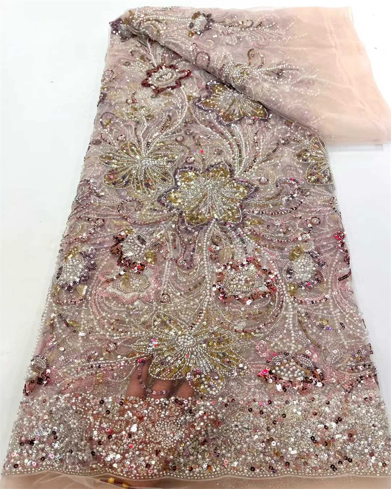 

African Lace Fabric 2025 High QualitySequins Embroidery Beads Tulle Lace Fabric For Party Dress