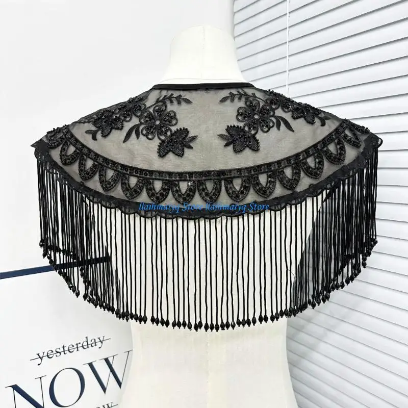 573B Unique Chinese Traditional Shoulder Wrap Embroidery Fringe Shawl False Collar