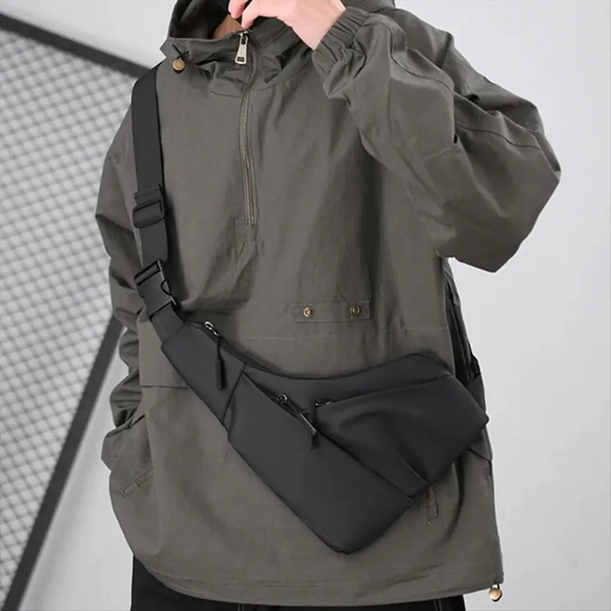 Efficient- Leisure Leather Film Triangle Bag Crossbody Anti Theft Close Fitting Chest Bag Sports Riding Sling Bag Gray