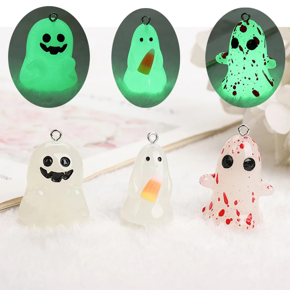 Colgante de fantasma de Halloween, accesorios de joyería de caramelo de calabaza y maíz, colgante de fantasma 3D que brilla en la oscuridad, collar DIY, llavero, pendientes, 1 unidad