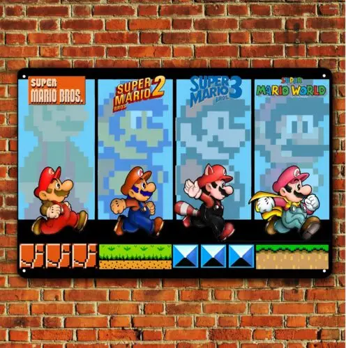 Super Bros Video Game Metal Poster -Collectable Tin Sign ()