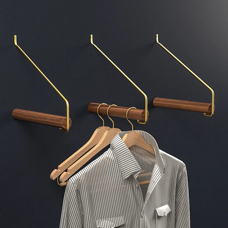 

Nordic Brass Cloth Hanger Rack Wall Hanging Hook Collection Shop Decoration Wood Hanging Organizers Bathroom Towel Rack