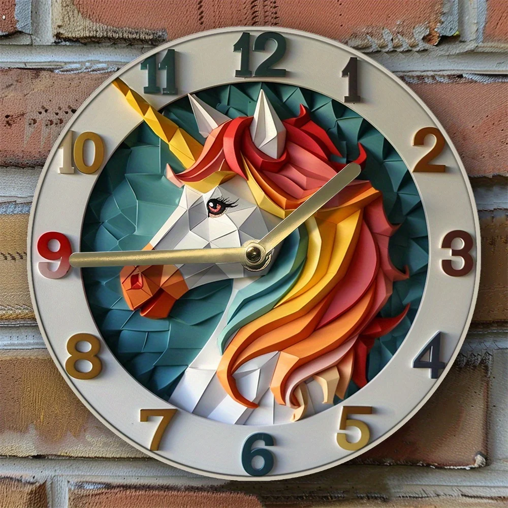 Unicorn Wall Clock, Silent Movement, DIY Assembly, High-Definition 2D Effect, Decorative Art Set for Home and Kitchen