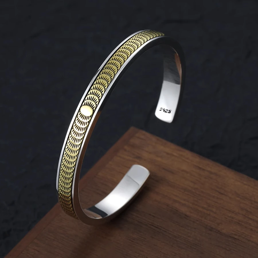 Indian style point gold totem bracelet sterling silver open bracelet men's and women's gold edge stylishclassy