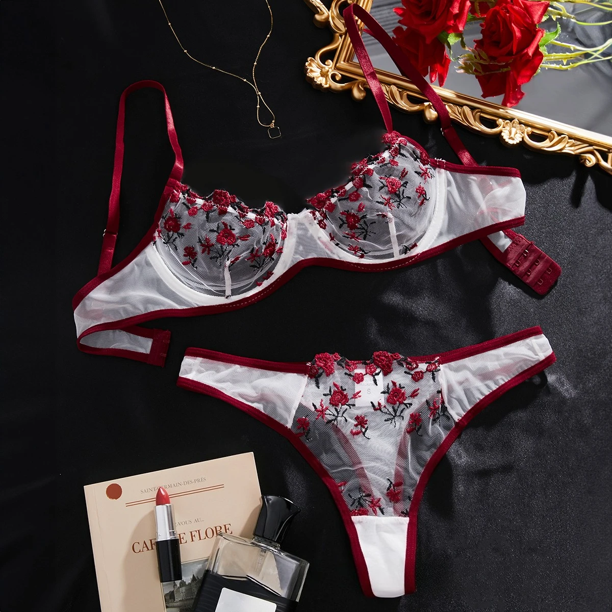 مجموعة مثيرة الملابس الداخلية النسائية الغريبة العاطفية الصدرية مجموعة طباعة مطرزة حمالة الملابس الداخلية النسائية مجموعة رفع Bralette رقيقة #2