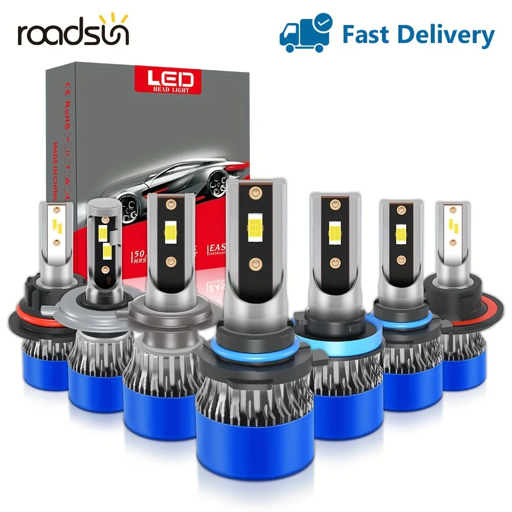 

roadsun 2pcs New Upgraded LED 27000LM 9005/HB3 9006/HB4 H1 H4 H7 H11 H13 9007 Car Bulbs 6000K Cooling White 800% Brightness