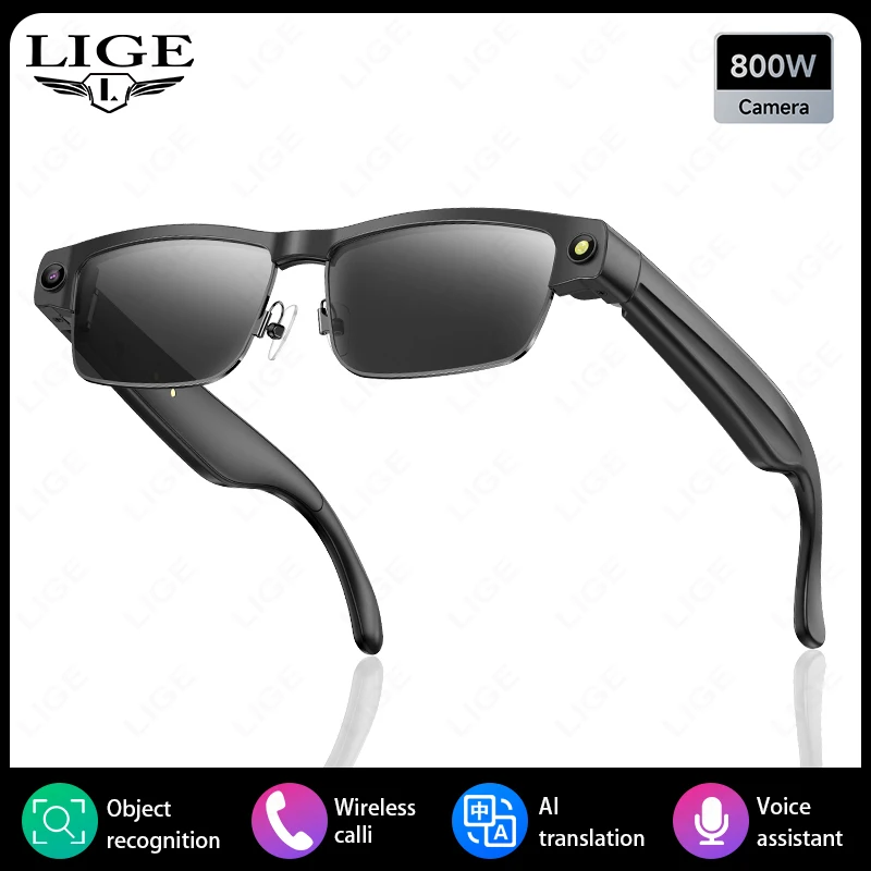 LIGE 8 Million Pixels Camera Smart Sunglasses Recording Videos 270mAh AI Photo Recognition Chat Translation Bluetooth Glasses