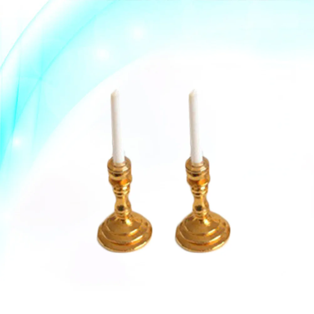 1 Pair Golden Candlestick Toys Mini House Furniture Miniature Furniture Accessories for Home mini candlestick