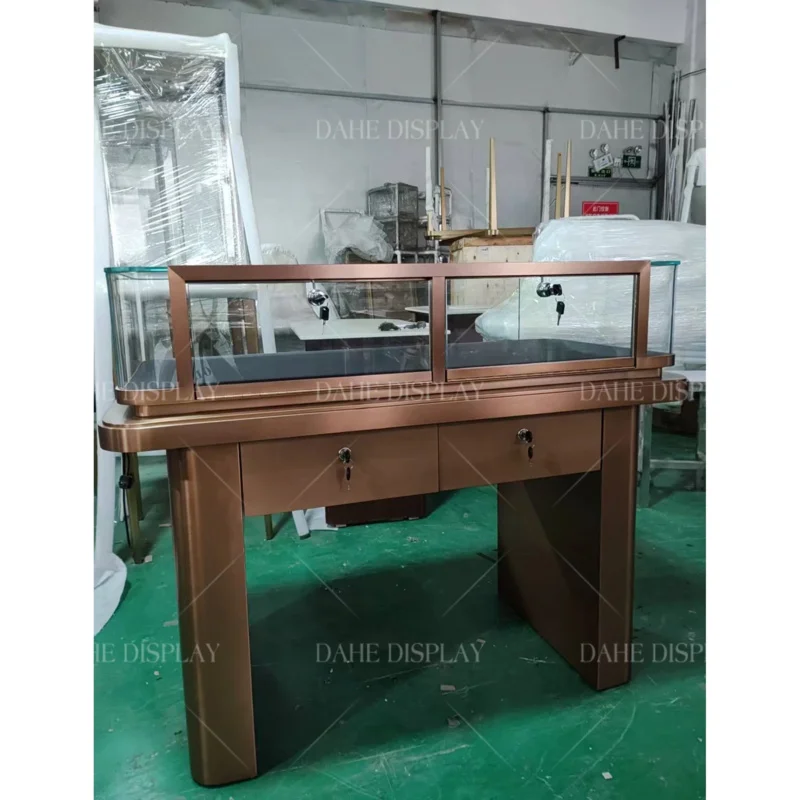 

Customize.High-end Bronze Led Jewelry Table Tray Display Showcase Jewellery Store Cabinet Display